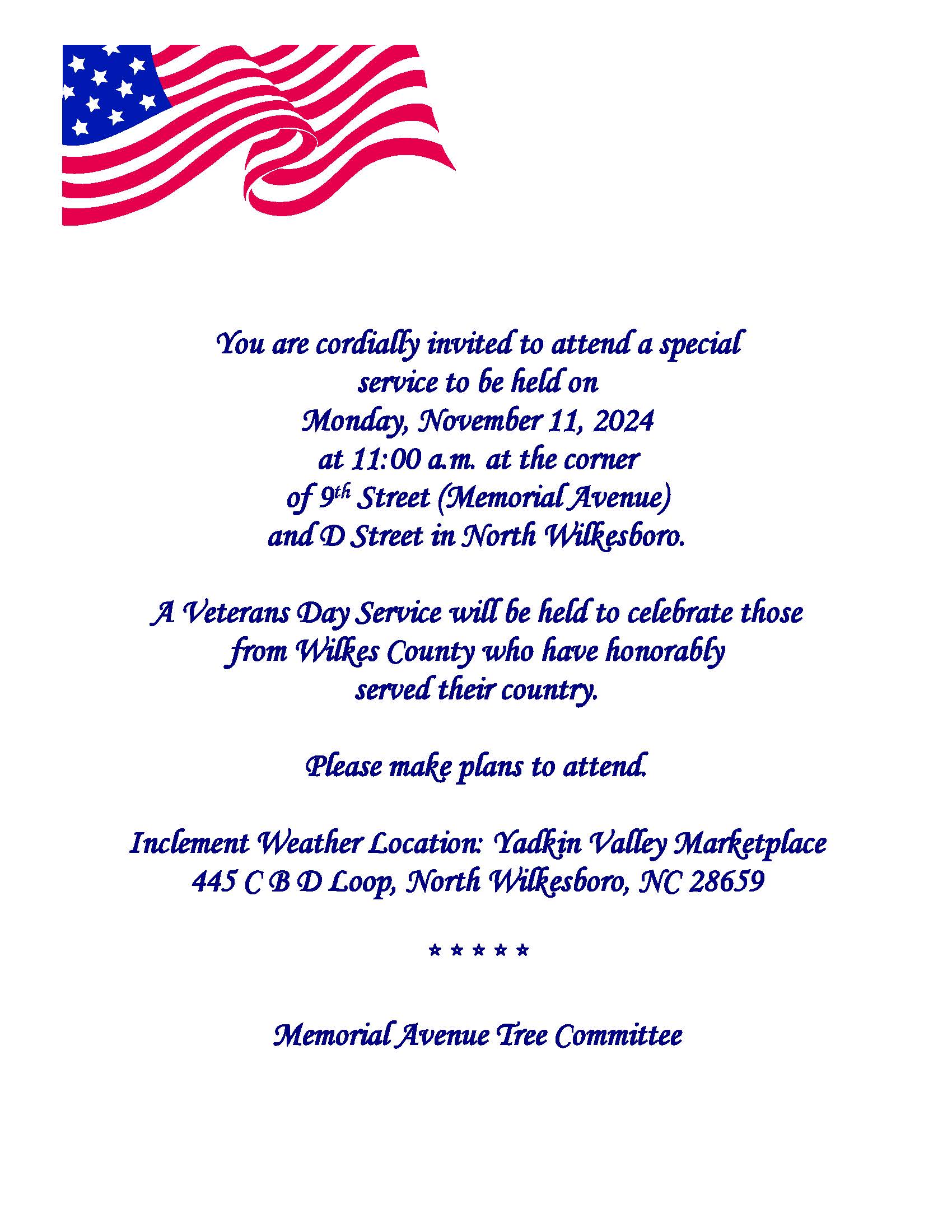 Veterans Day Memorial Service Invitation (Individual) 2024